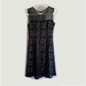 Women's R&M Richards Sleeveless Mesh Lace Black Cocktail Dress Sz 12 Petite EUC